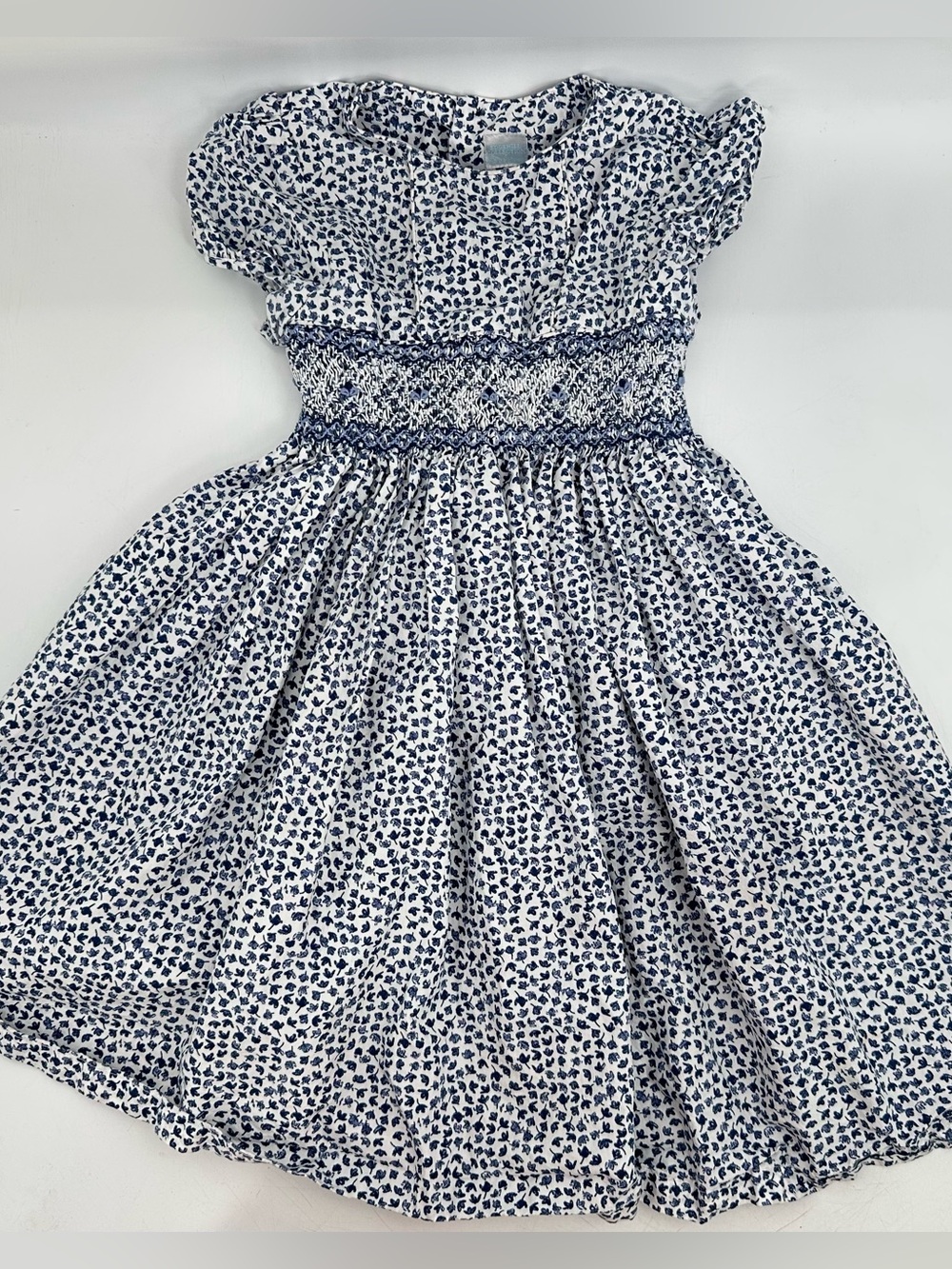 Edgehill Collection Girls Blue White Floral Smocked Dress Sz 5 Cottagecore